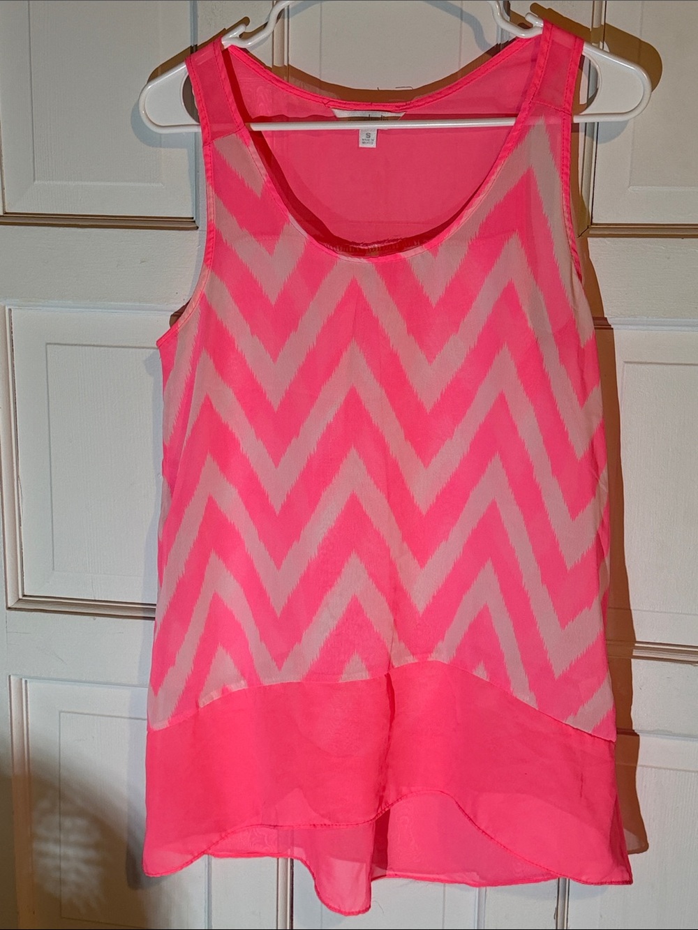 Charming Charlie Sheer Chevron Sleeveless Top - Neon Pink
